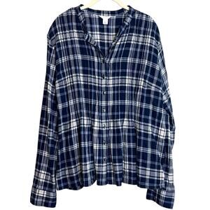 Caslon Womens Lightweight Flannel Shirt Size Large Navy White Plaid Pintucked
